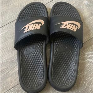 Rose gold Nike slides